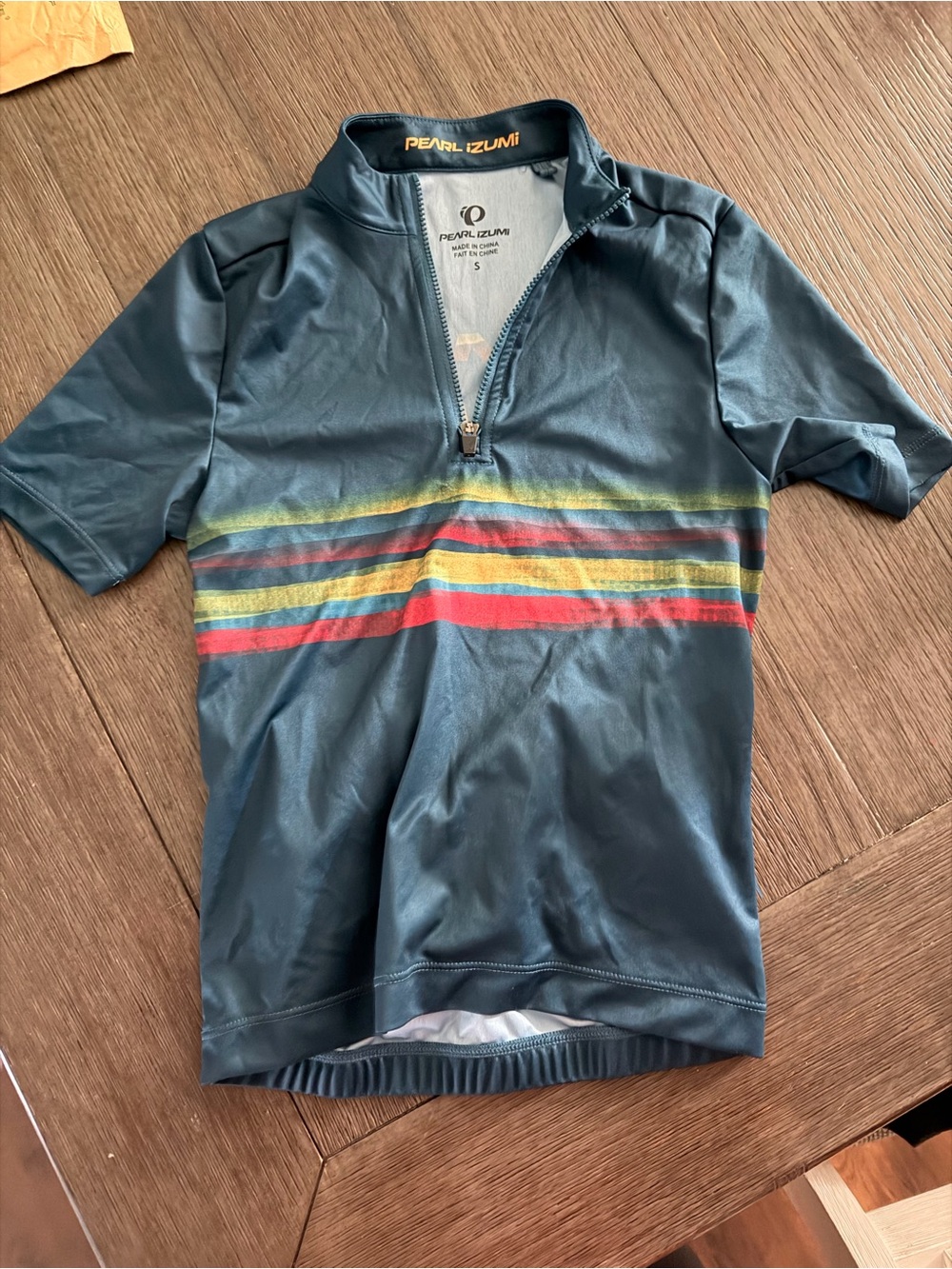 Pearl Izumi Kids' Short Sleeve Cycling Jersey in Teal with Stripe Detail